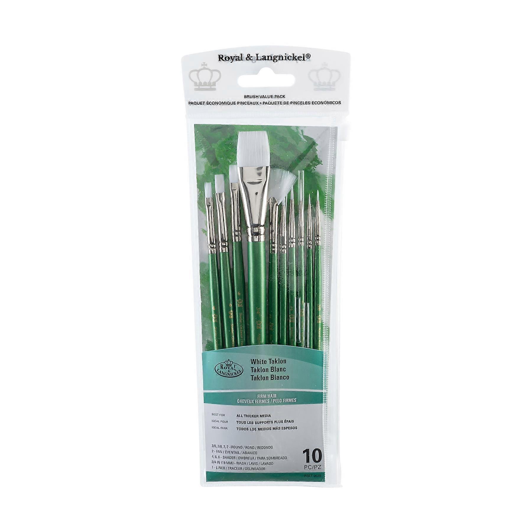 Royal & Langnickel RSET-9539 White Taklon Paint Brush Value Pack 10pc