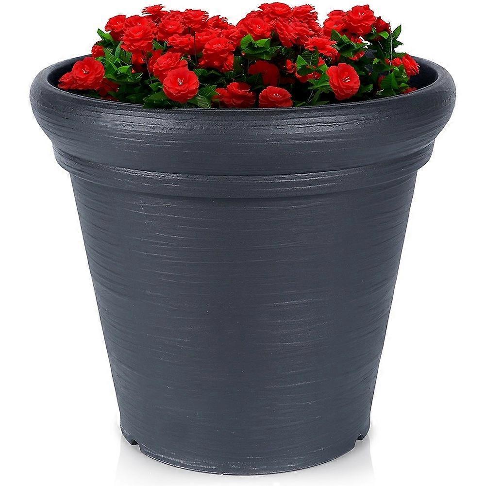 Durable black flower pot with stylish patterns for the patio