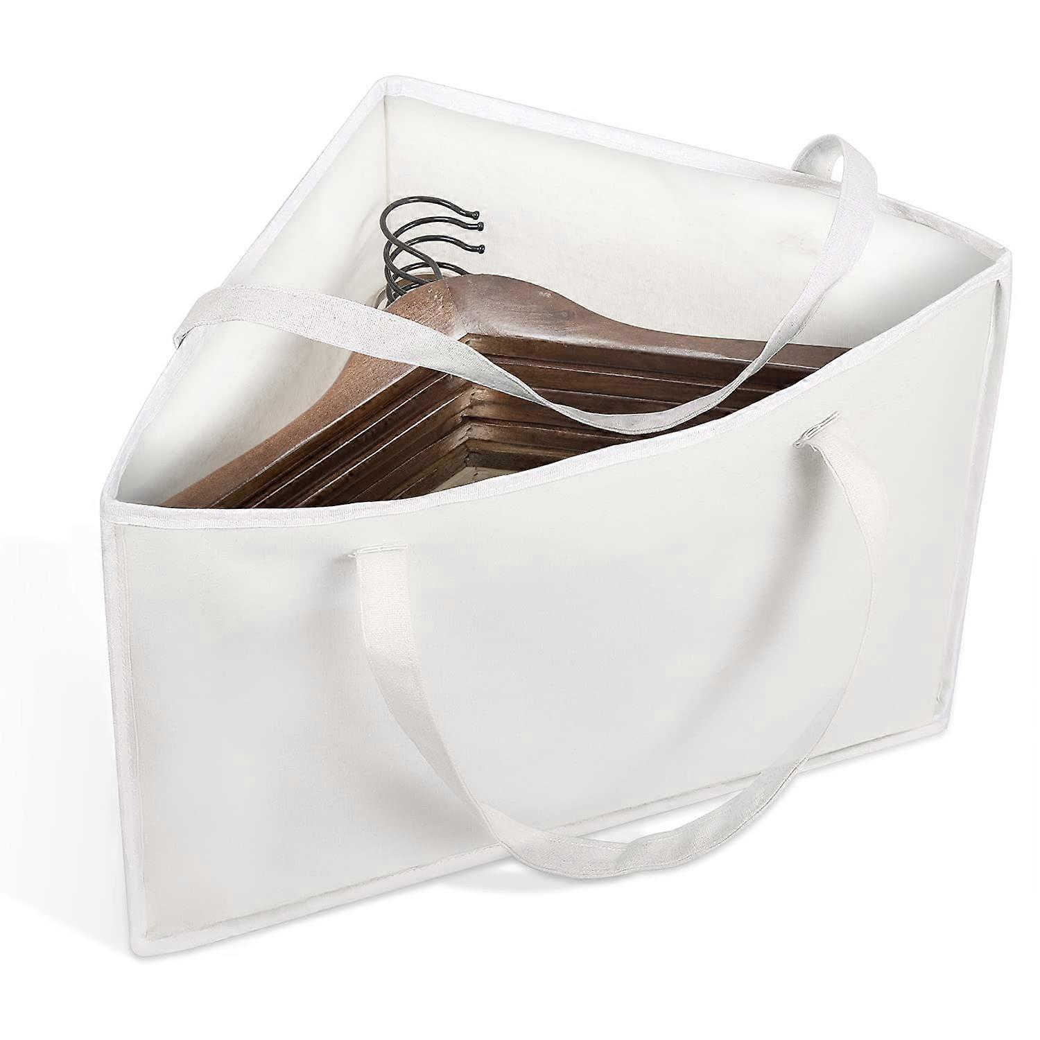 Foldable Triangle Hanger Bag With Handles, Space-Saving Closet Organizer, 18x13x13.2 Inches, White Cotton Linen