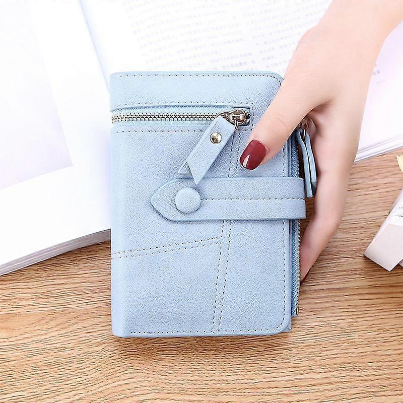 Female student multi-functional folding purse leather bag (blue)