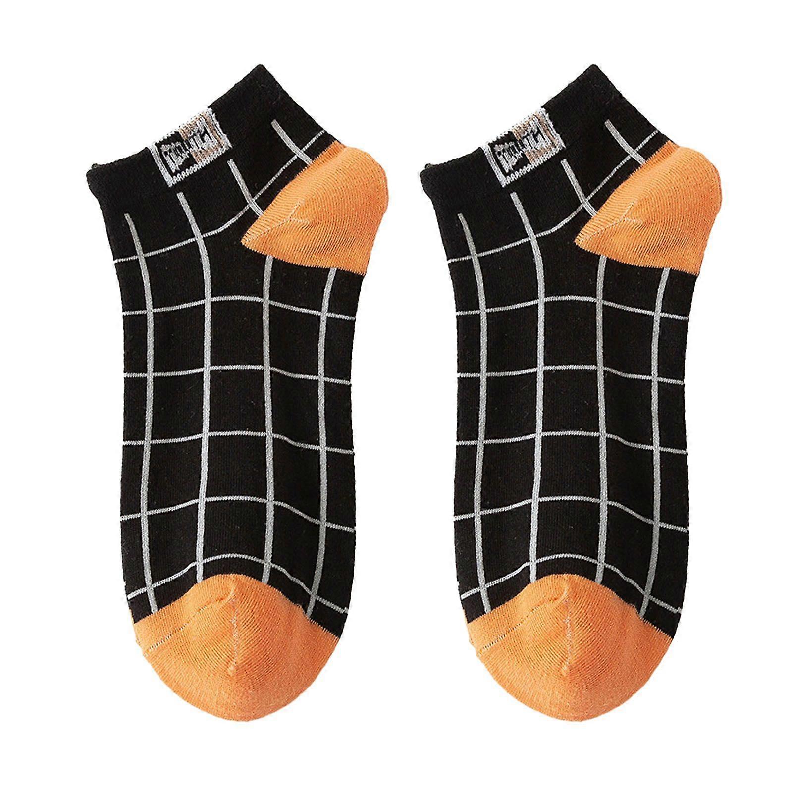 1 Pair Men Socks Contrast Color Low-cut Anti-slip Plaid Print Thick Warm High Elasticity No Odor Soft Four Season Sports Socks