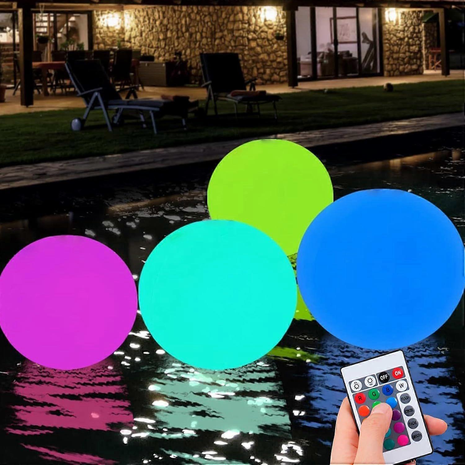 Floating Pool Lights, 4 Pieces Waterproof LED Swimming Pool with Remote Control, 16 RGB Color Changing LED, Outdoor Floating Pool Light Ball, for Chil