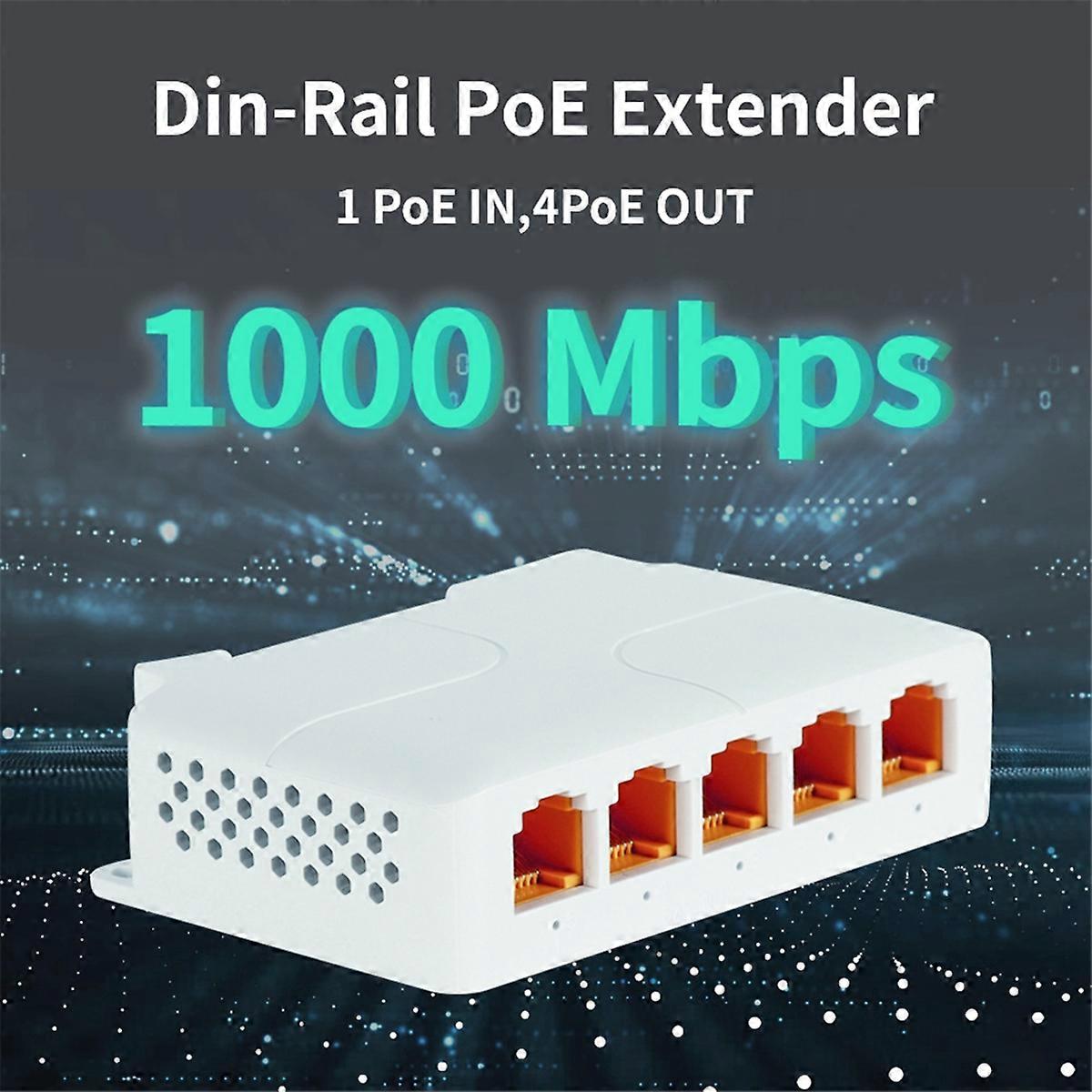 3Pcs 5 Port Gigabit POE Extender 100/1000Mbps 1 in 4 Out PoE Repeater DIN Rail for 48V POE Camera W