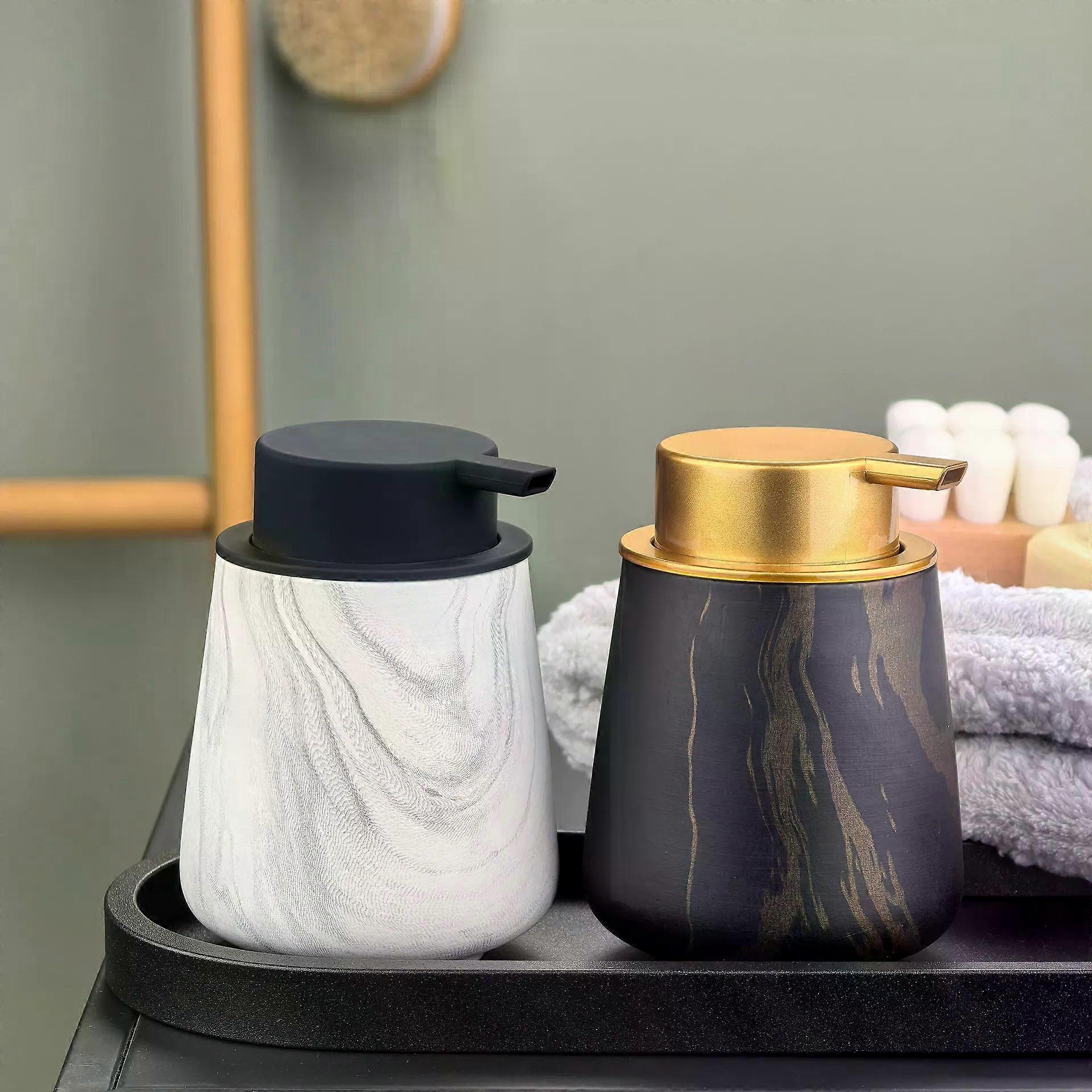 300ml Foam Hand Soap Dispenser - Ceramic Black Pump, Refillable Marble,2 items