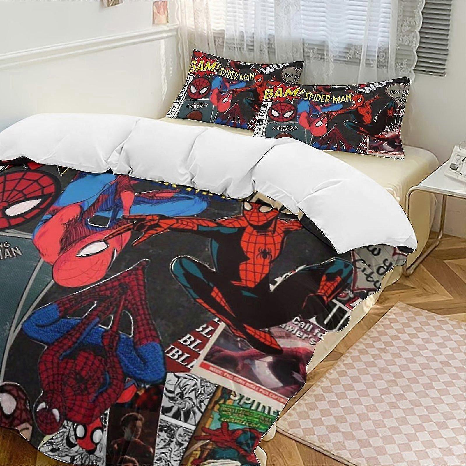 o2455 Lençóis Spider-ManConjunto de Cama Twin de 3 Peças - Inclui Colcha Individual e Fronhas de Cama - Microfibra Resistente ao Desbotamento - Spider Lc (1 Edredom Cov