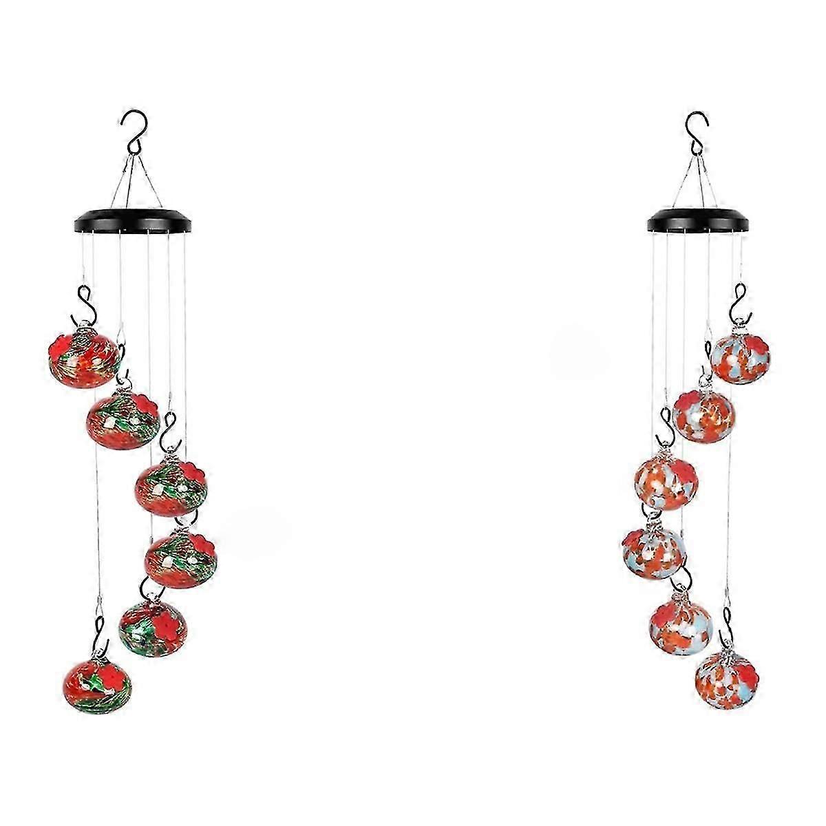 Charming Wind Chimes Bird Feeders for Outdoors,Bird Feeder Ball for Outside Garden Decor Red+Orange
