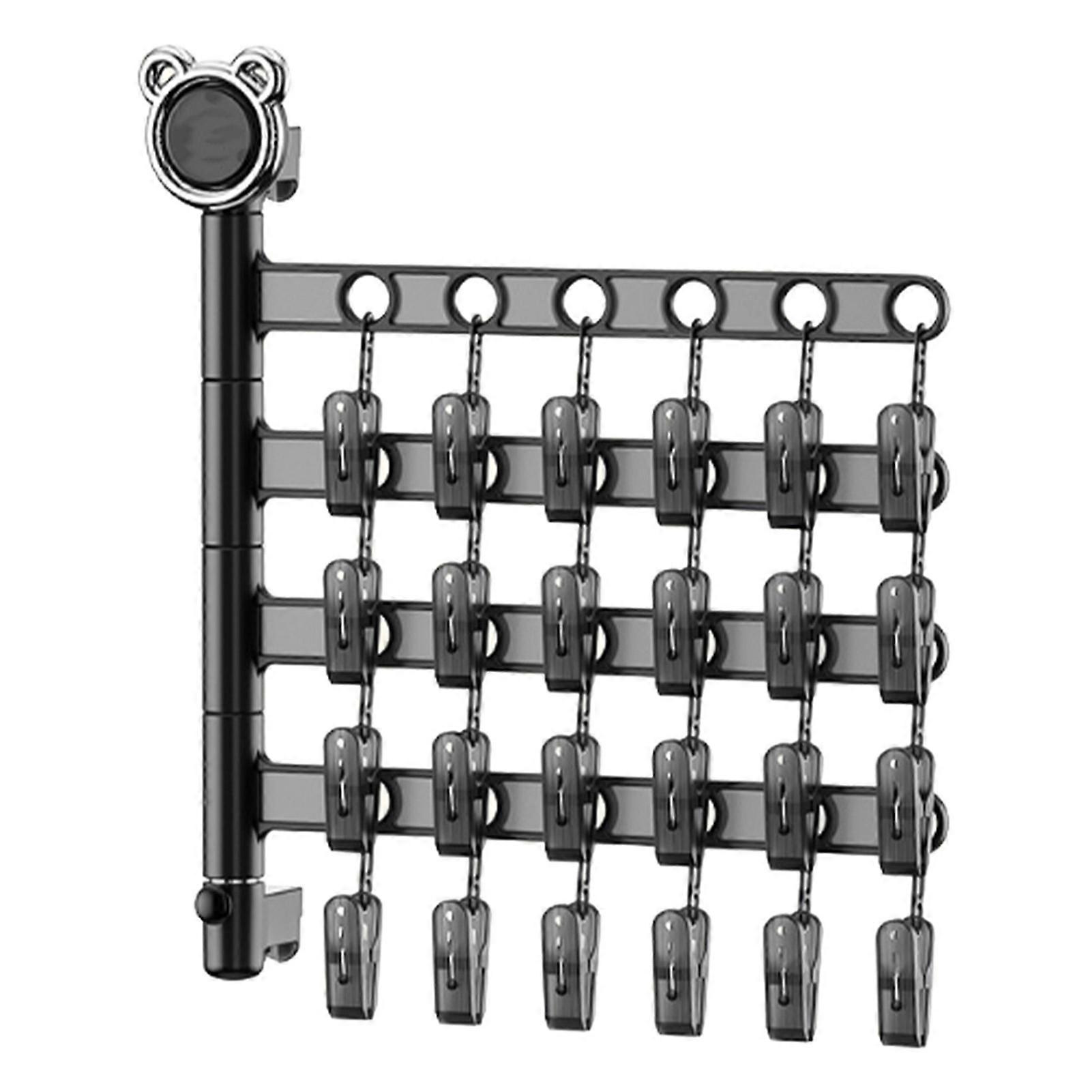 Wall Mounted Foldable Sock Rack Multiple Clips Multifunctional 4 Layers Clothes Hanger Rack for Home