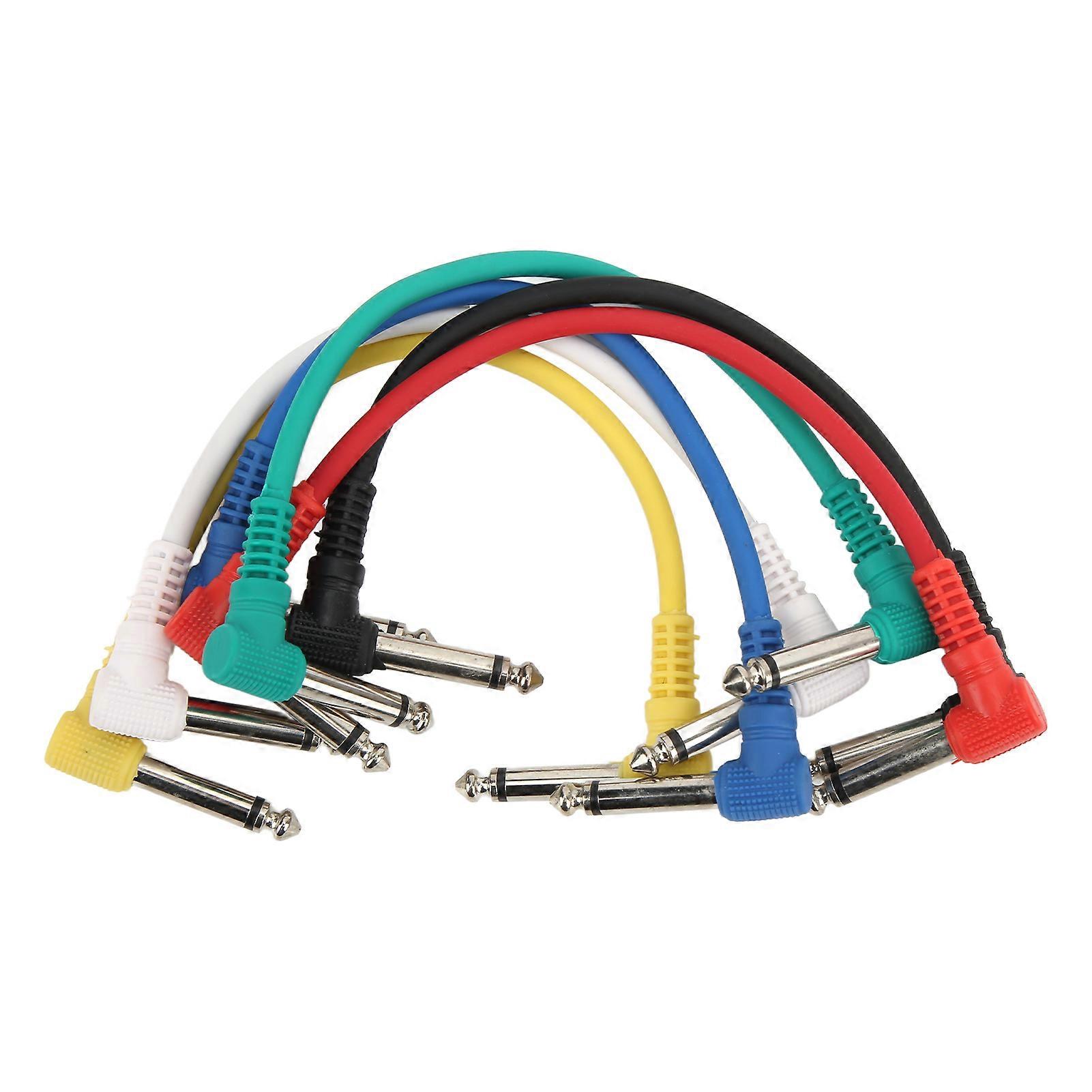 6Pcs 6.35mm Guitar Effect Cables Right Angle Multi Color Patch