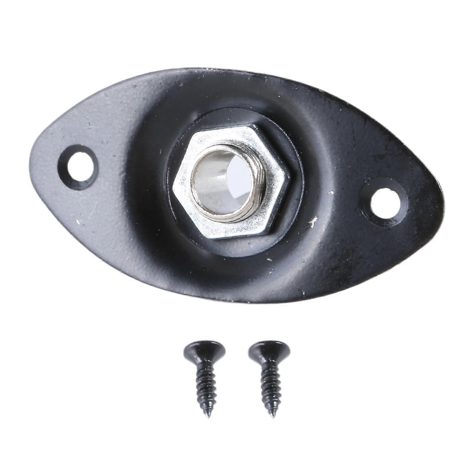 1/4'' Oval Dented Electric Guitar Jack Output Plate Socket Jackplate Metal Indented Curved Output Socket With Screws Black