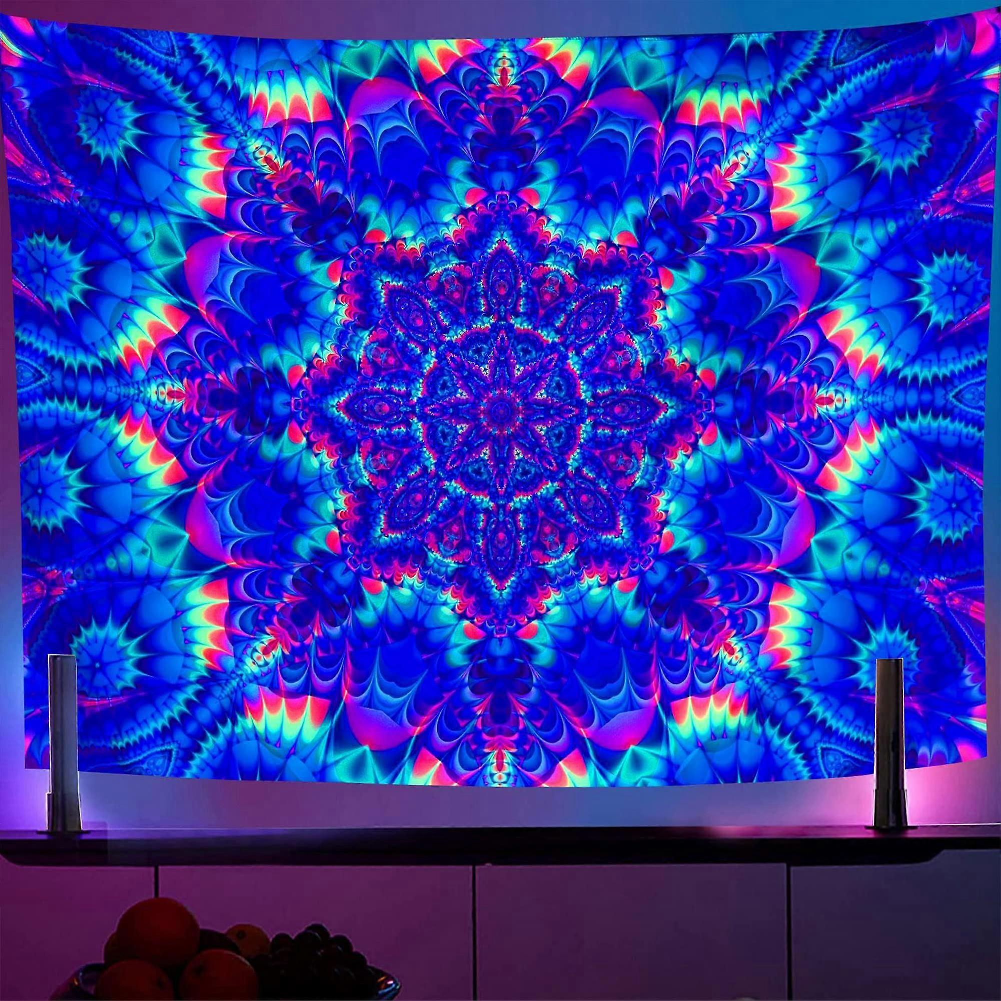 Blacklight Mandala Tapestry UV Reactive Colorful Bohemian Room Decor 79"x59"