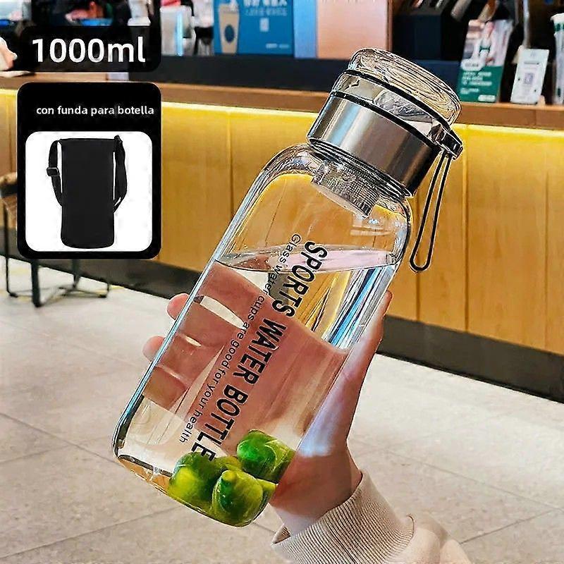 Large 1.0L Borosilicate Glass Water Bottle with Fabric Sleeve for Sports and Travel, Includes Tea Infuser