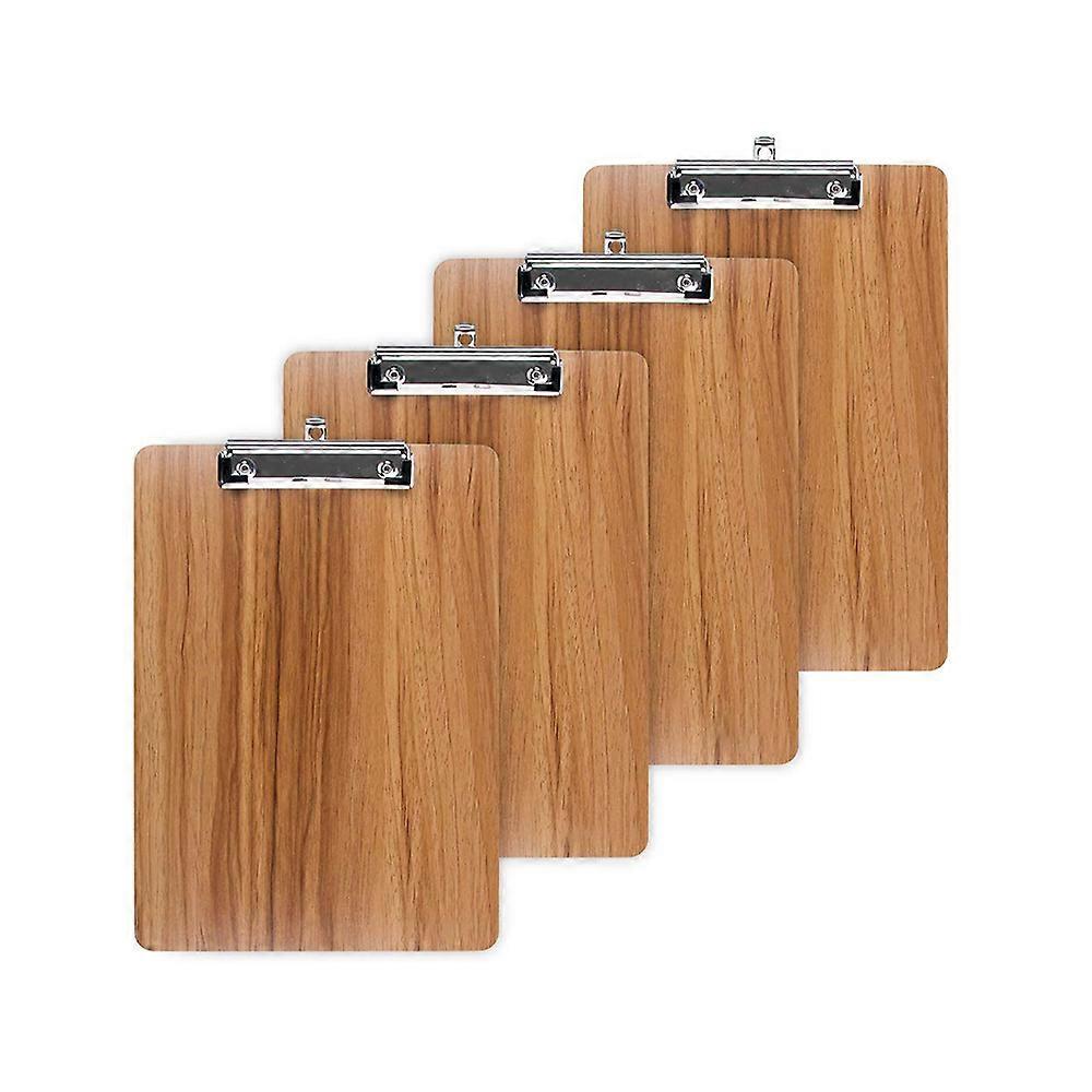 Wood Grain Clipboards, Set Of 4, Flat Clip, Secure Paper Holding