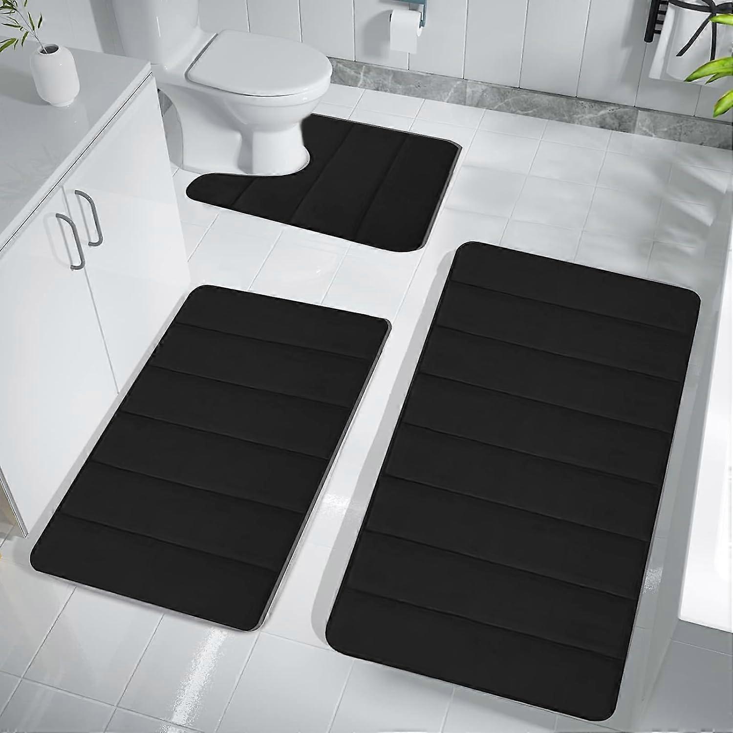 3 Pcs Soft Non-Slip Bathroom Rug Set, Comfortable Water Absorbent, Machine Washable Bathroom Mats in Multiple Colors