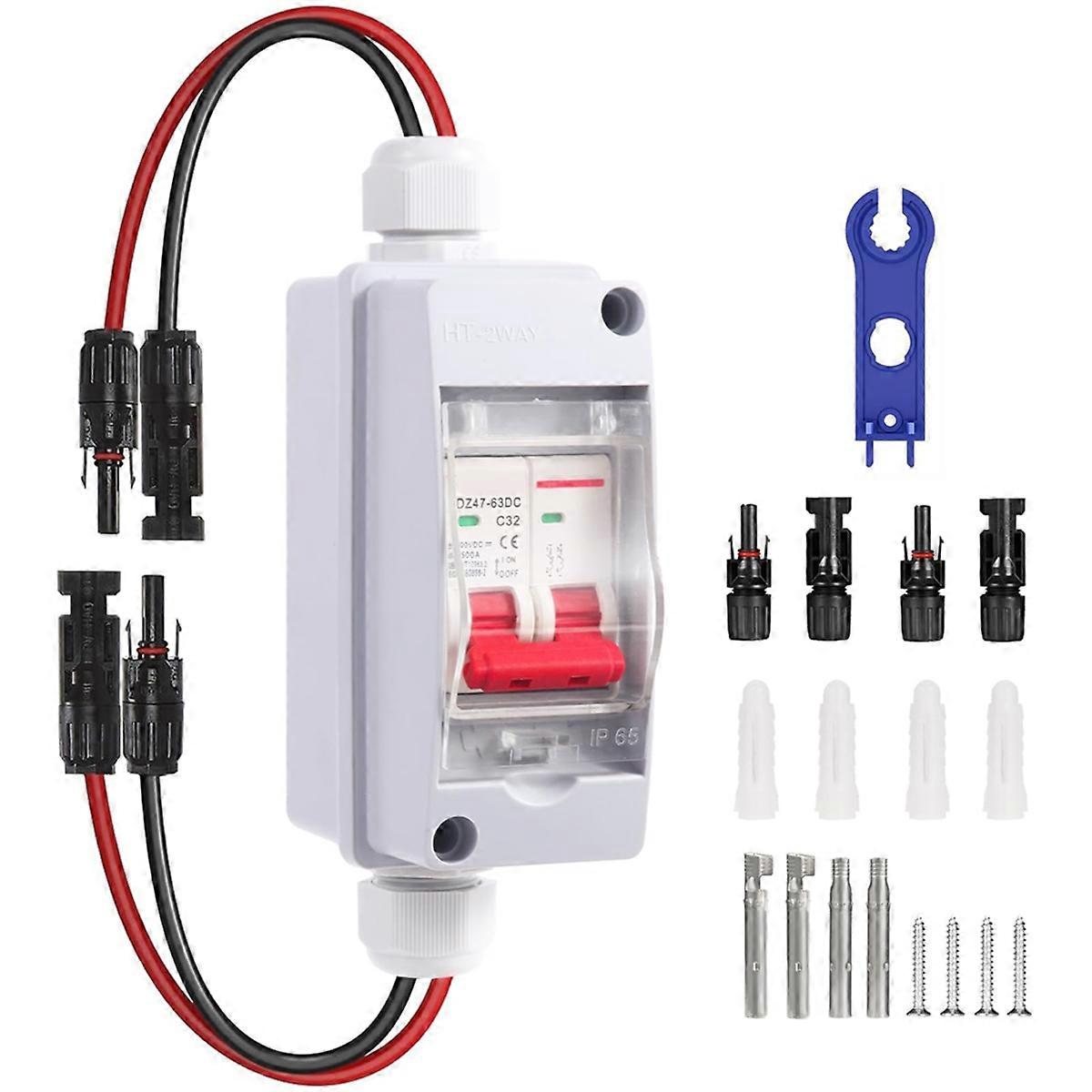 Solar Panel Disconnect Switch DC 500V Solar Circuit Breaker Box 32Amp IP65 Waterproof Miniature Cir