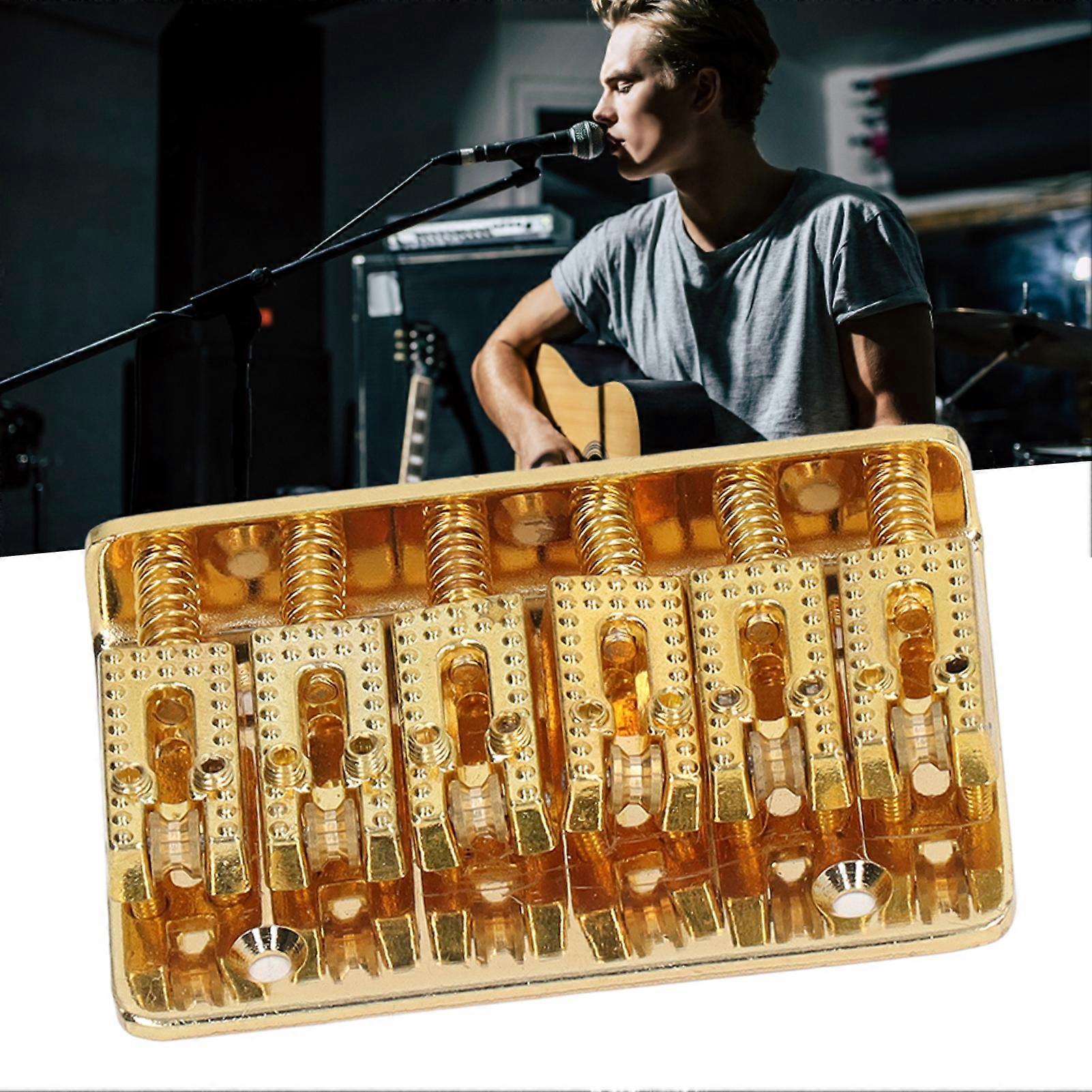 エレキギターブリッジ6弦65mm光沢メタルギターハードテイル固定ブリッジ交換ゴールド