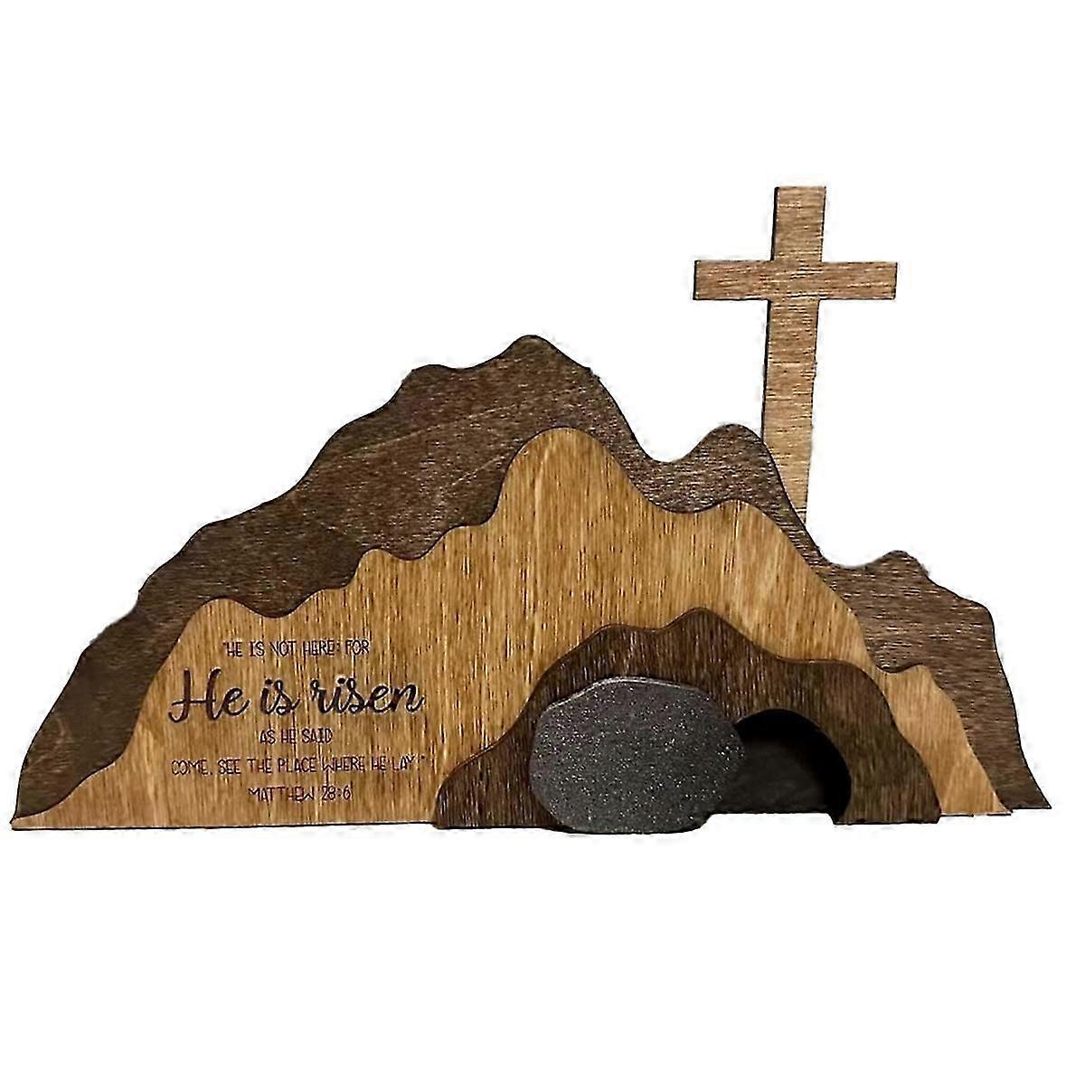 Empty Tomb Easter Decor Resurrection Scene and Crosses Wooden Decoration Set Tomb Easter Tray Bundle