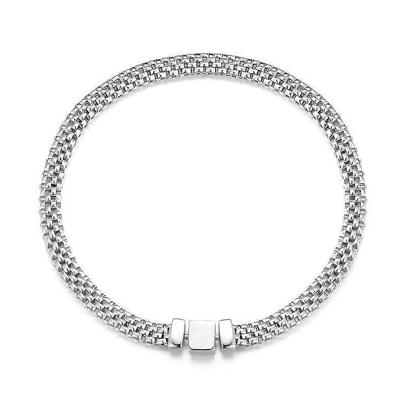 S925 Sterling Silver Platinum Plated Braided Basic Bracelet
