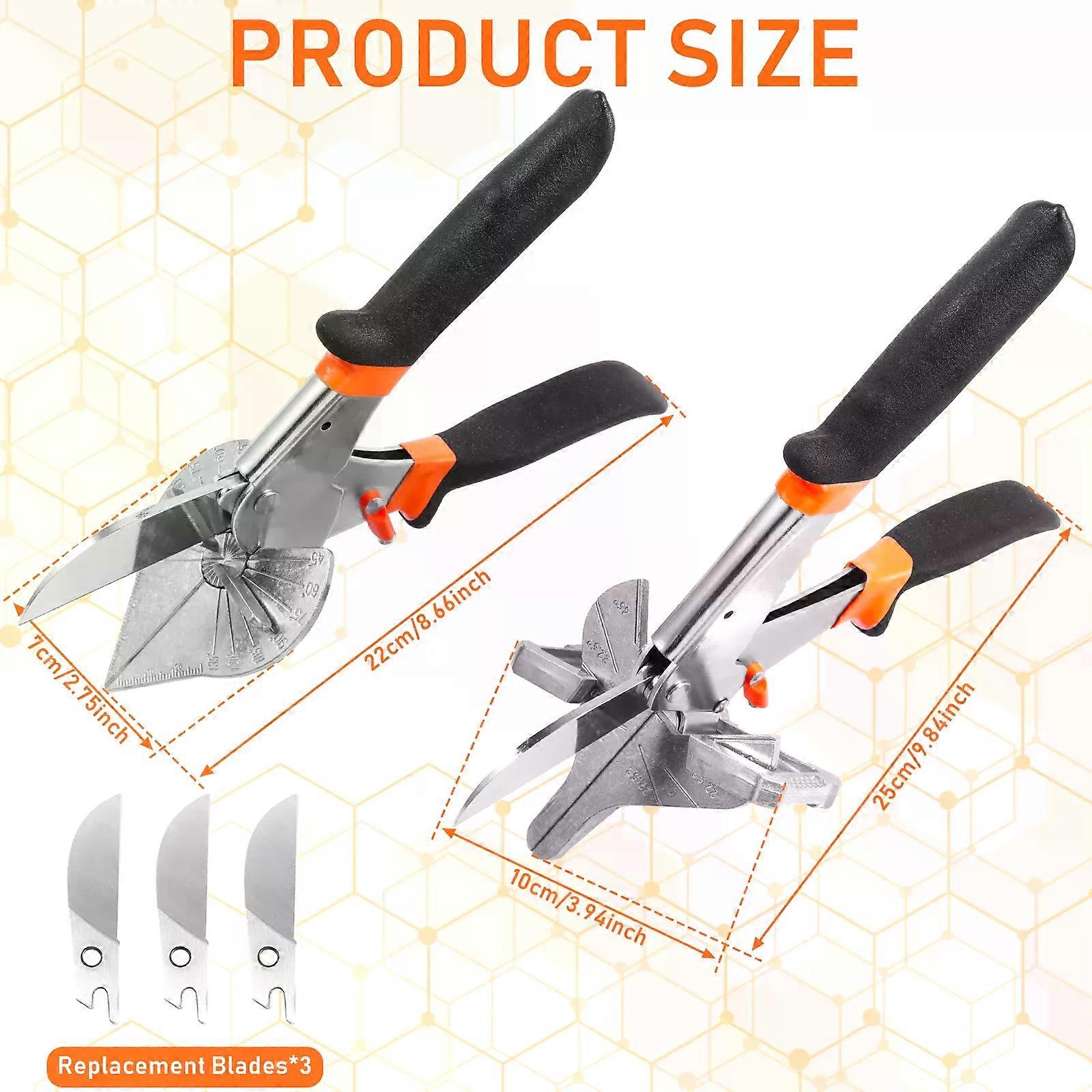 2Pcs 45 to 135 Degree Multi Angle Miter Shear Shear Cutter Hand Tools Adjustable Angle Scissors with 3 Replacement Blades