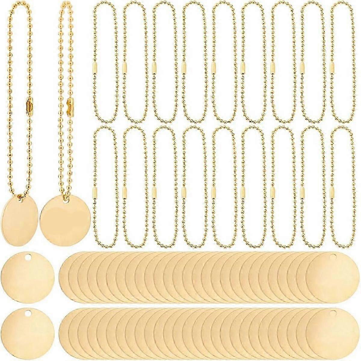 50Pcs 1Inch Round Brass Tags with 50pcs 2.4mm Ball Chains for Pets Plants Door Keys Plants DIY Crafts Jewelry Making