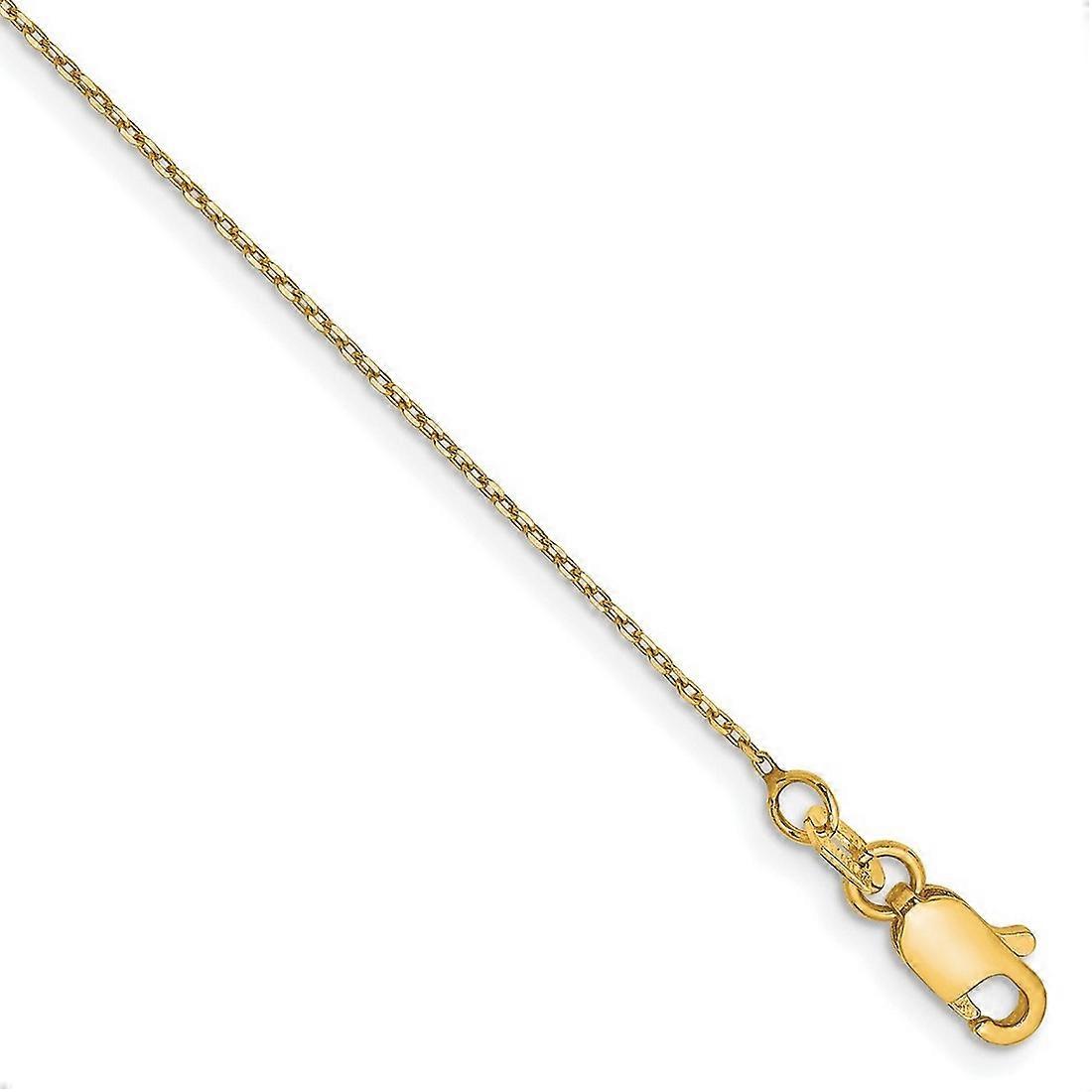14k Solid Yellow Gold .8mm Sparkle Cut Forzantine Cable Chain Anklet 10 Inch-Anklet for Women and Men