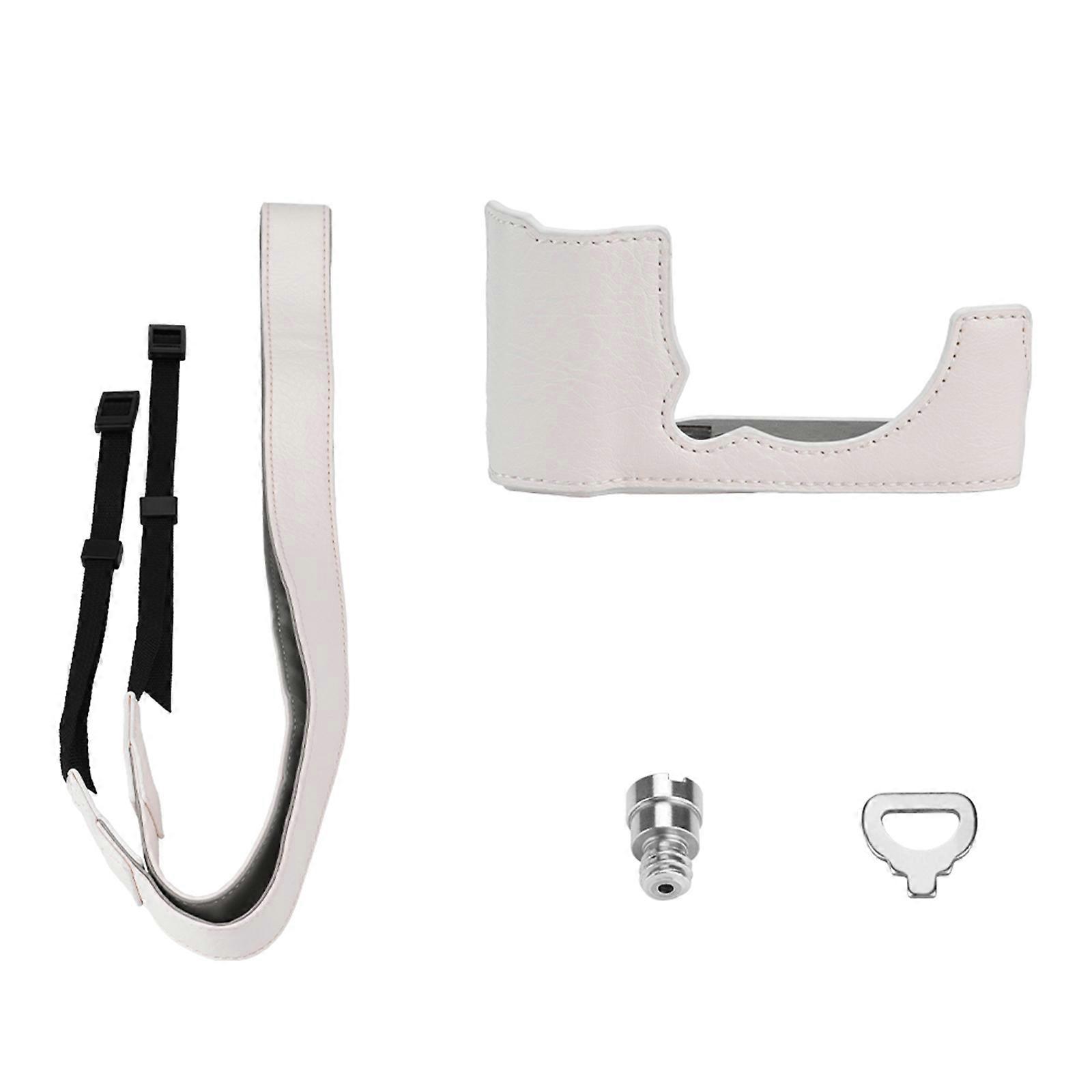 Leather Half Camera Protections Case for XM5 Ensuring Scratch Resistance and Easy Screen Flip off white
