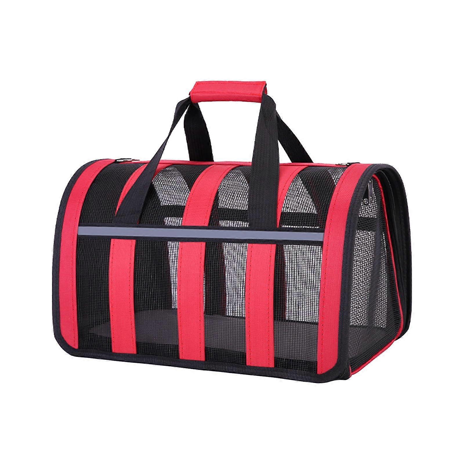 Pets Bags Soft-Sided Small Pet Carrier Up To 15 Lb Striped Red Breathable Travel Carrier 12.9x9.84x8.66 In Open Top For Puppy Kitten Cat Dog