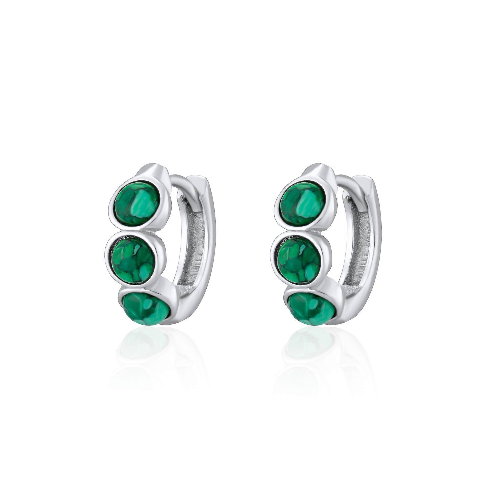 Green Malachite Cabochon Huggie Hoop Earrings