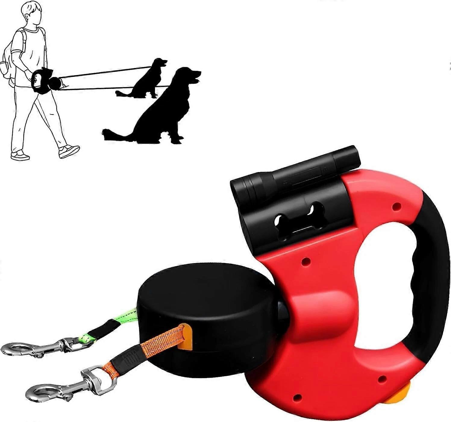 Illuminated Double Retractable Leash for Two Dogs, 360° Anti-Tangle Swivel Strap