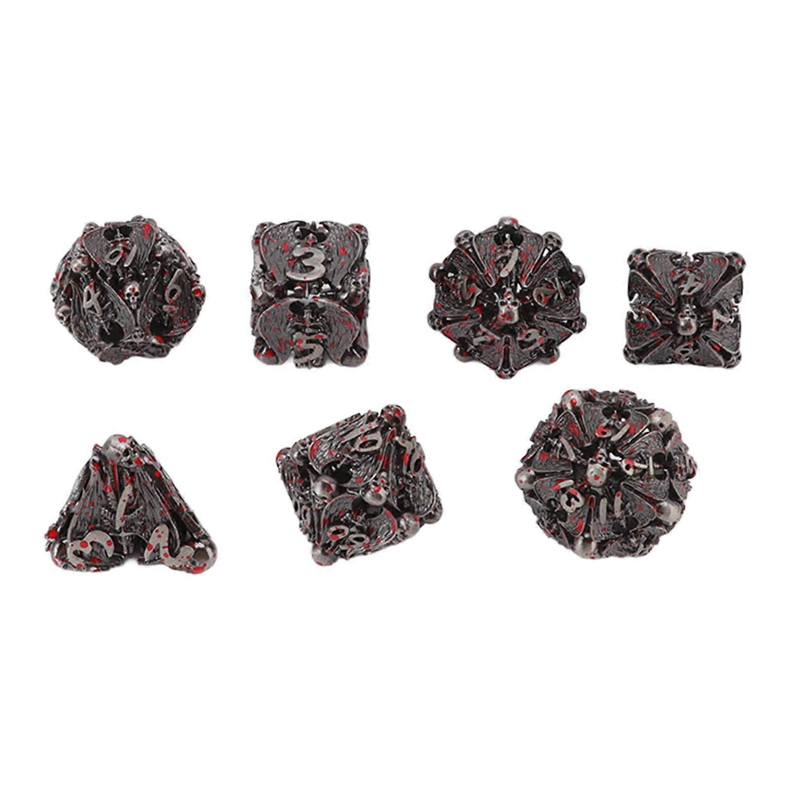 7Pcs Metal Hollow Dice Set Gold Red Polyhedron for Math Teaching Game Role Playing
