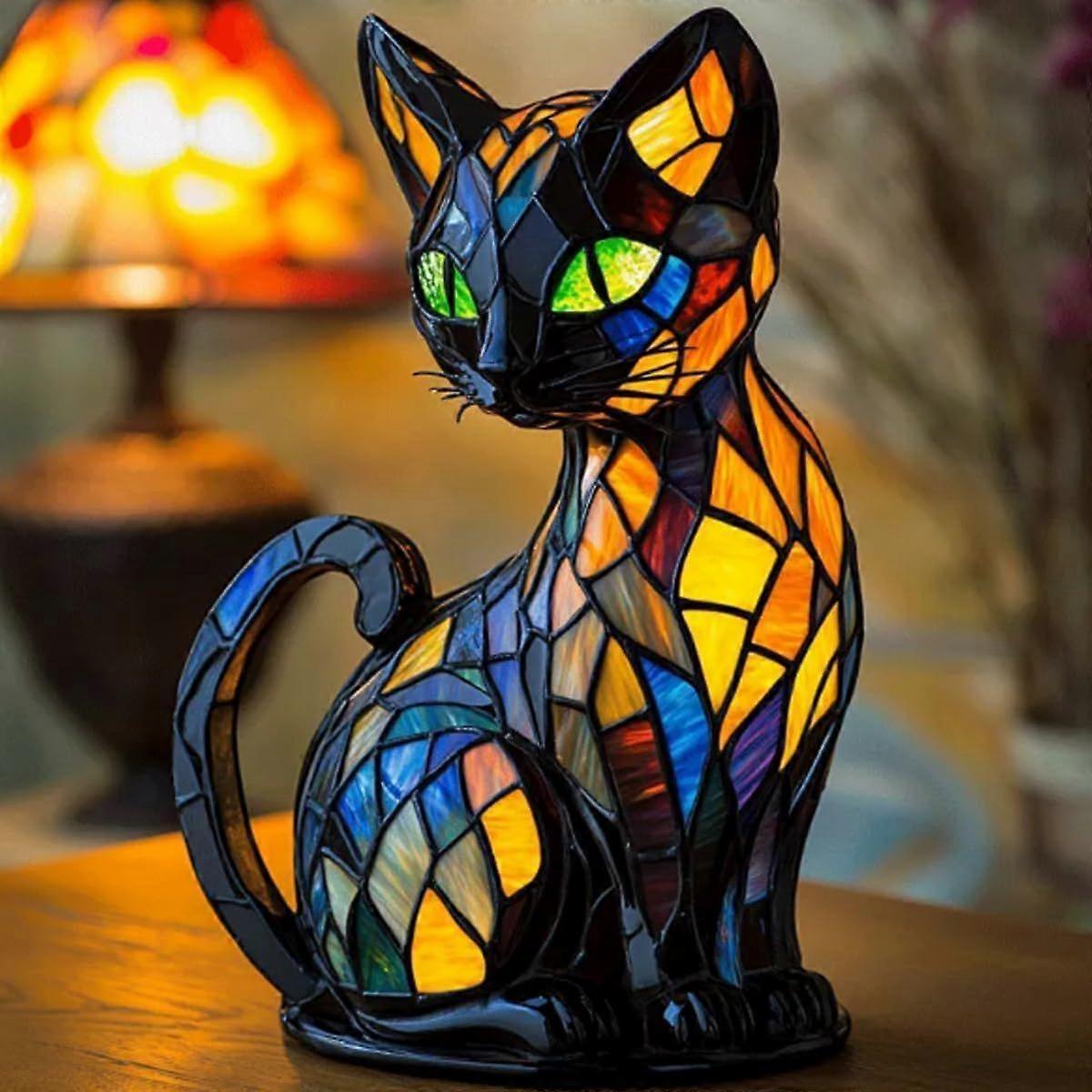 Cat Lamp, Cat Lamp Stained Glass,Retro Cats Stained Resin Tabletop Night Light,3D Cute Pet Led Table Light