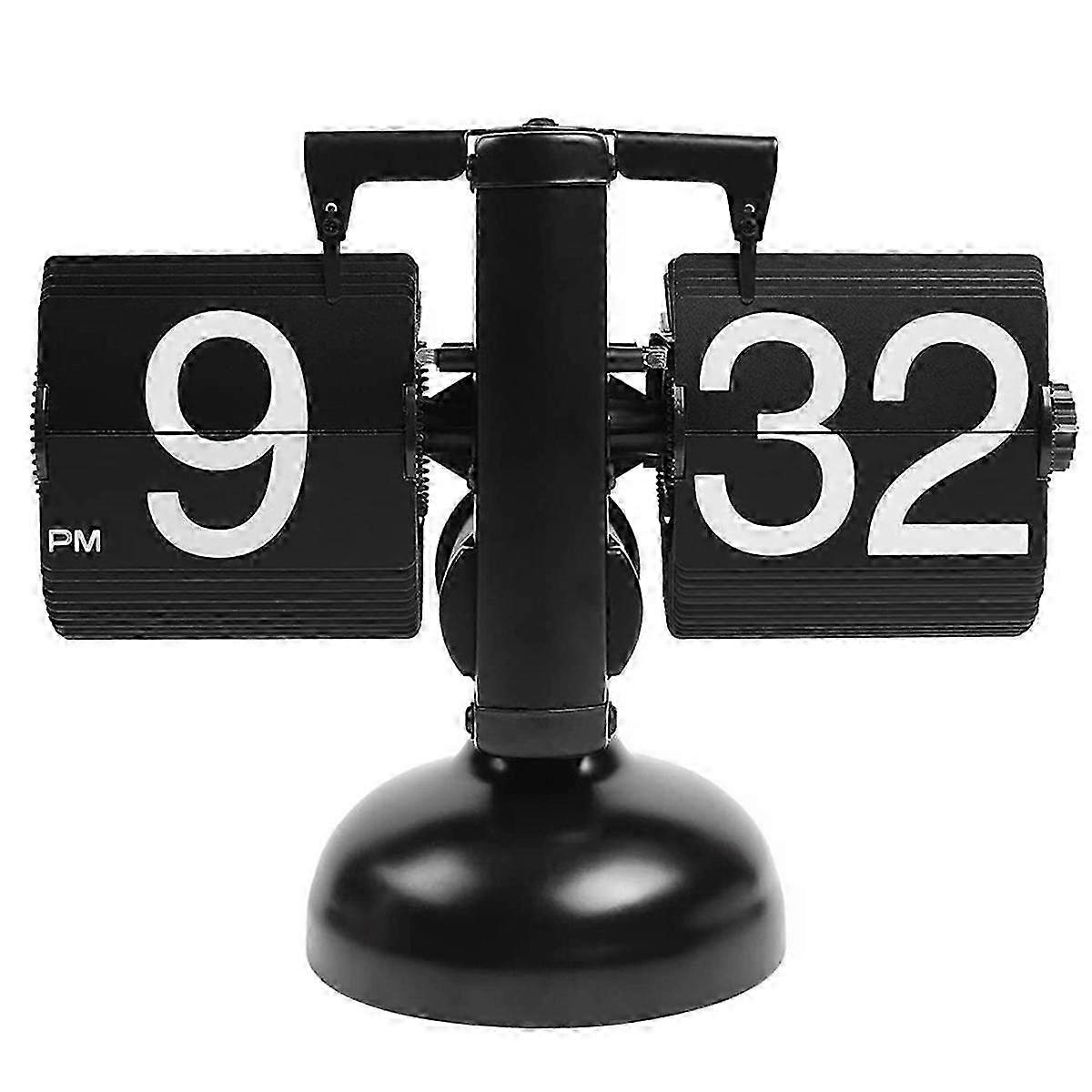 Retro Flip Clock Auto Flip Digital Clock with Mechanical Gear for Home Office Vintage Decor