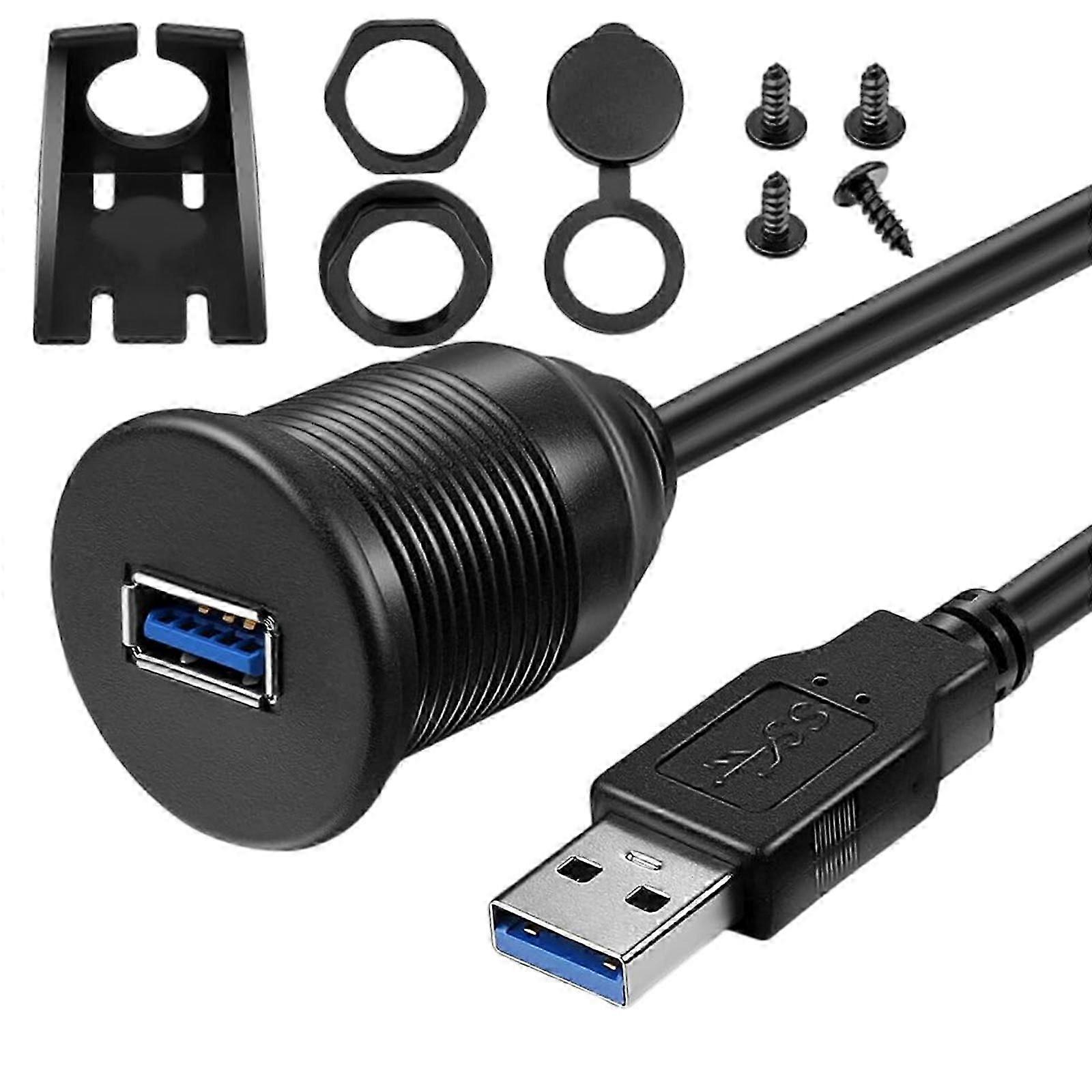 USB3.0 Male to Female Auditory Flush Mount Cable for Vehicle and Marine Use Mounting Dashbard Dock Adapter Dustproof