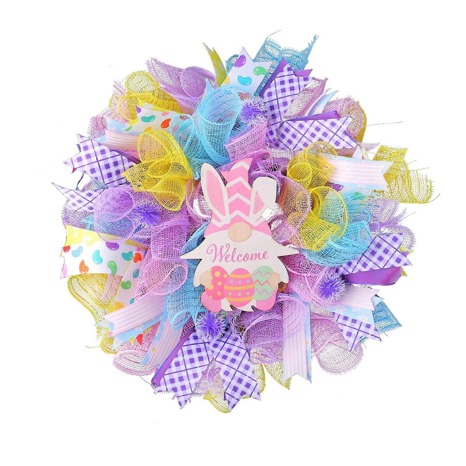 Artificial Wreath with Dwarf Sign Spring Wreath Fade Resistant for Front Door Garden Indoor and Outdoor Decoration
