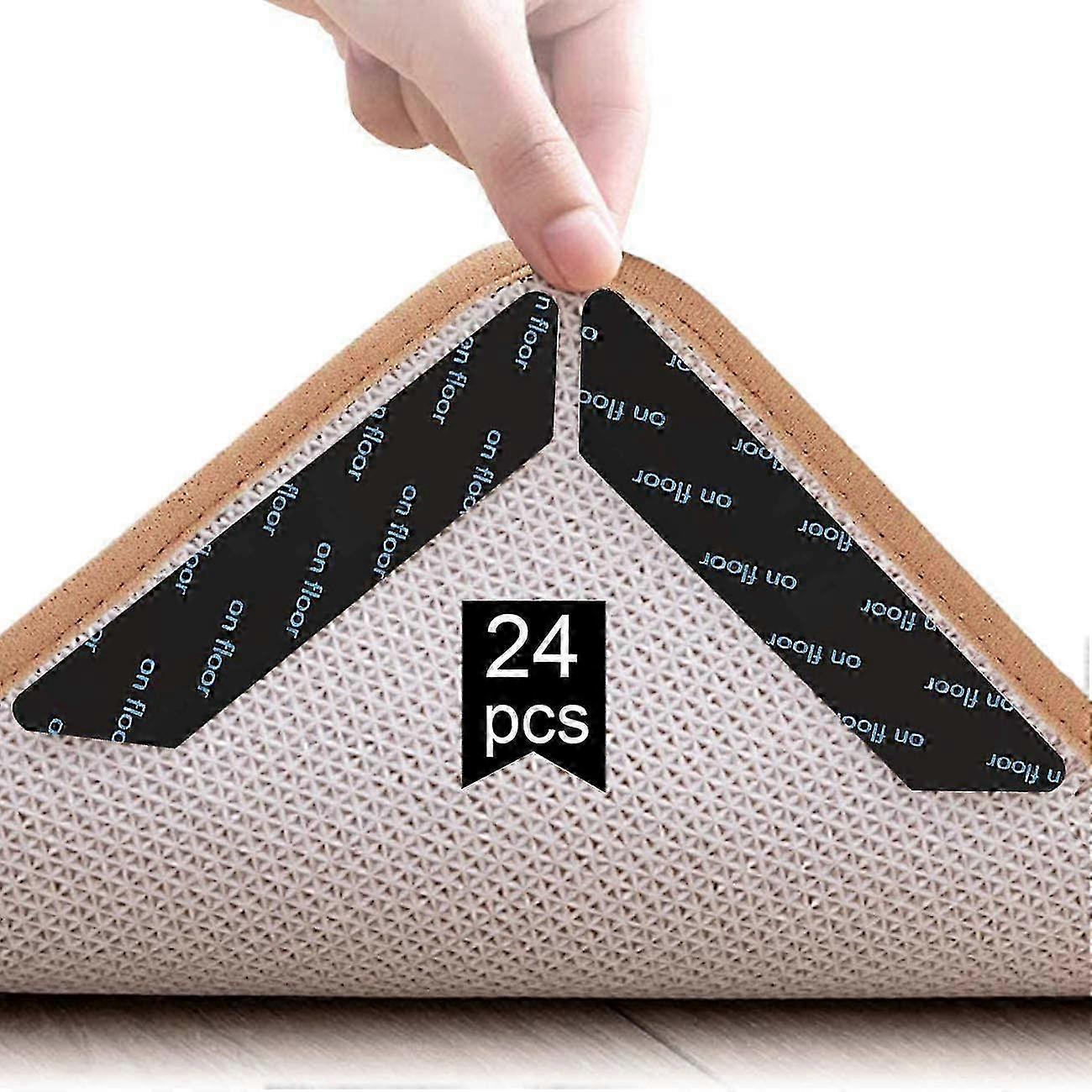 24 Pcs Anti-Slip Rug Grippers, Non-Curling Carpet Corner Holders, Reusable Stickers for Non-Slip Rugs on Hardwood Floors