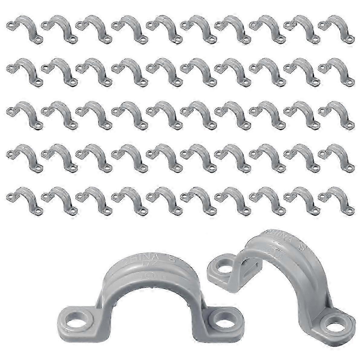 Double Hole PVC Pipe Conduit with U Clip Clamp (50 Pcs)