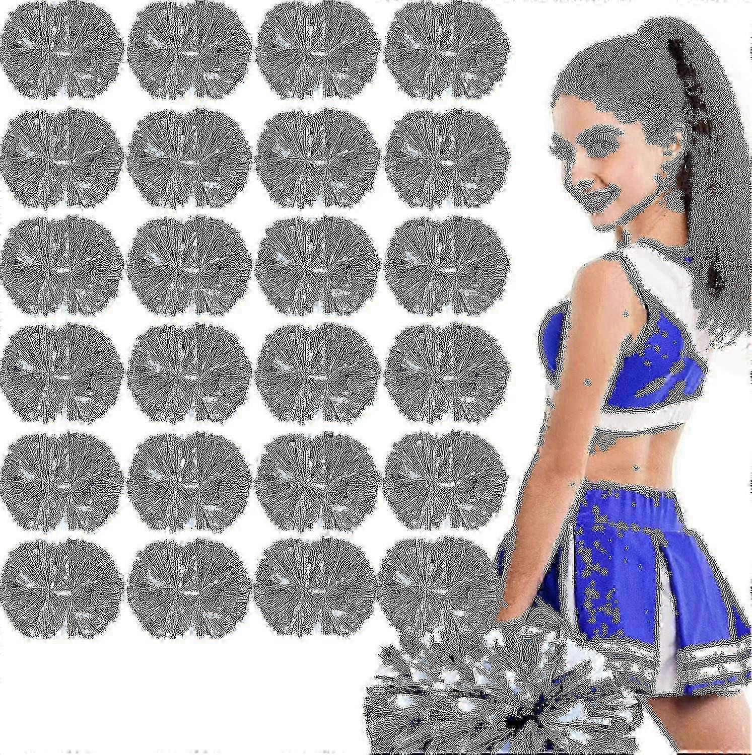 Pacote com 24 Pompons de Cheerleading Metálicos de 12 Polegadas com Bastão - Azul & Branco