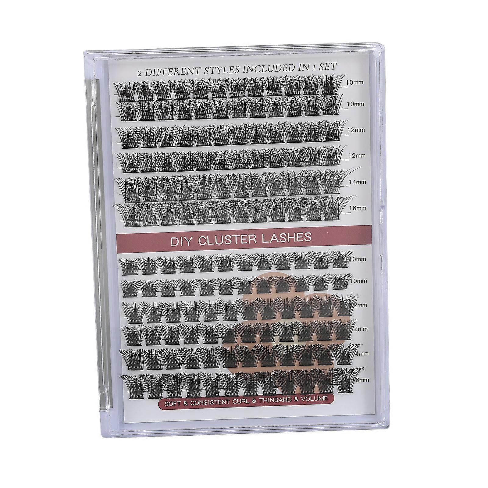 2 In 1 Eyelash Extension Kit DIY Portable Individual Volume Eyelash Cluster with 10ml Liquid C+D 12 Rows 144 Clusters 