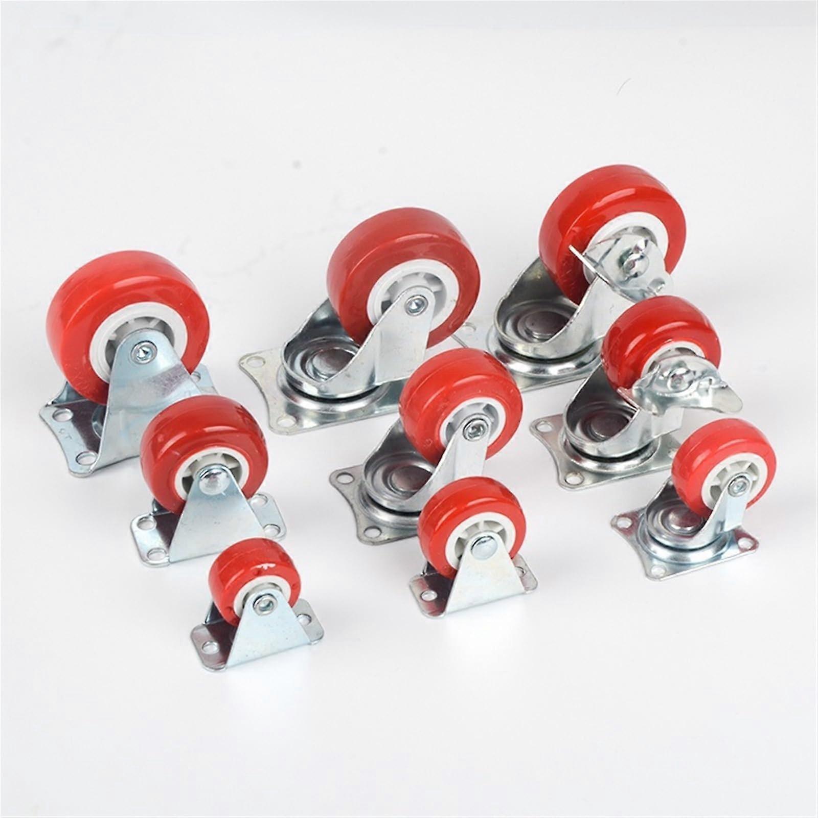 Red Plastic Rail Fixed Casters With Brake, 1.0-Inch Universal Wheel No Noise Replacement Caster For Small Carts, 2 Pcs