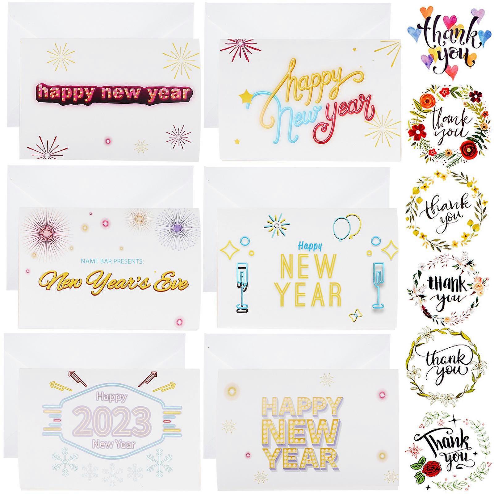 Greeting Cards New Year Theme For New Year Party Multi Color Cardstock Material 12 Sets