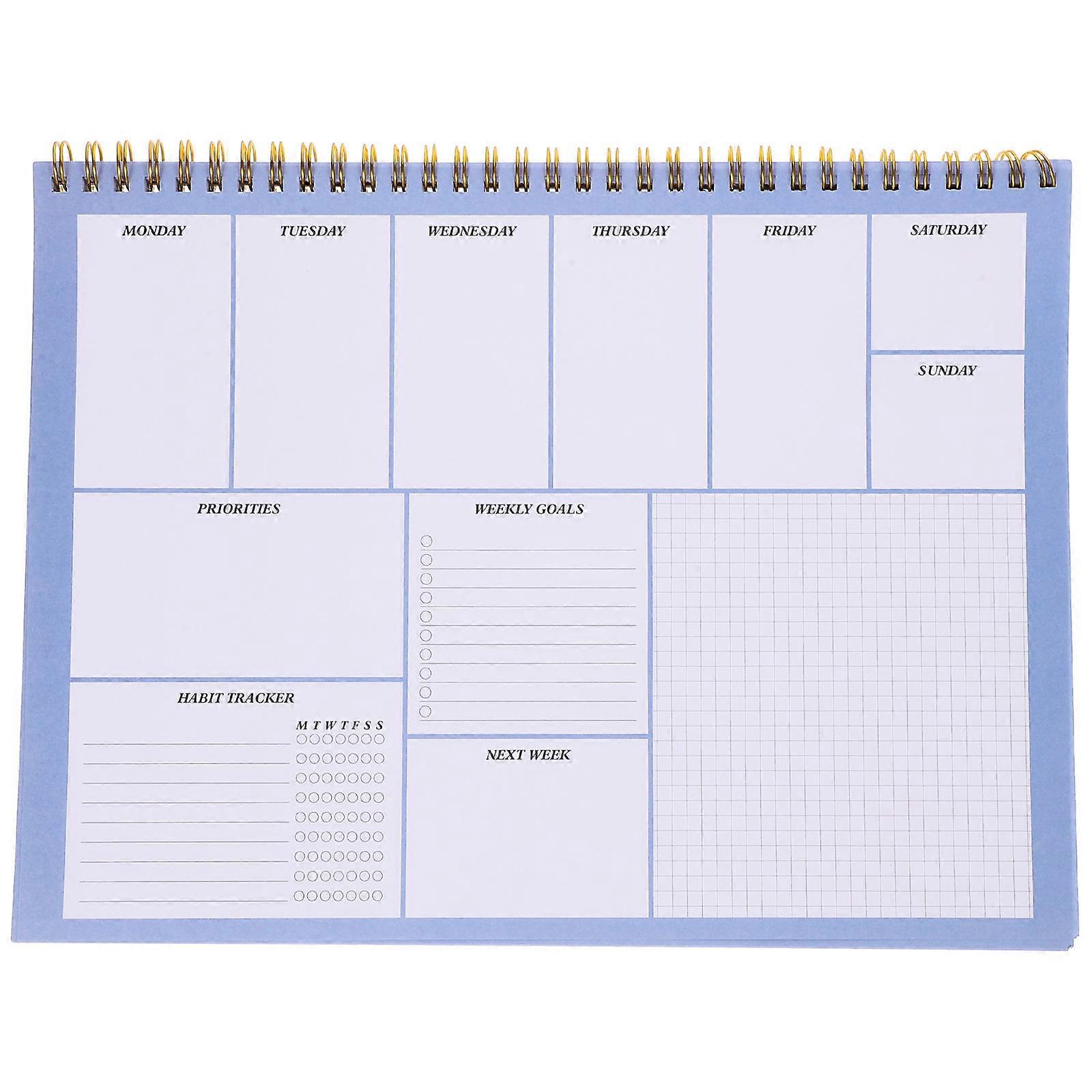 Study Planner Notepad for Work Weekly Schedule Notepad Note-taking Rectangular Dark Blue 28.50X21.00X1.20CM 1 Set