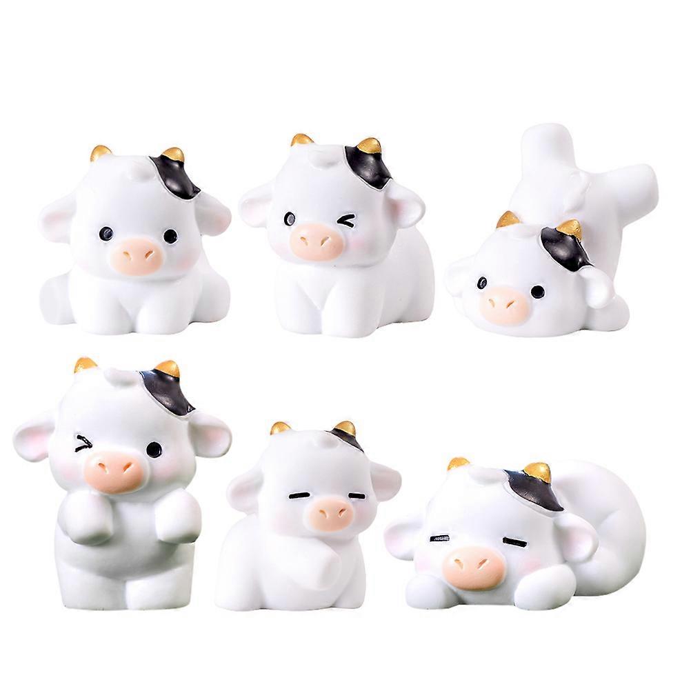 Mini Cow Figurines Bulk Photo Props Ornaments Assorted Color 3.10X2.80X2.00CM 6Pcs
