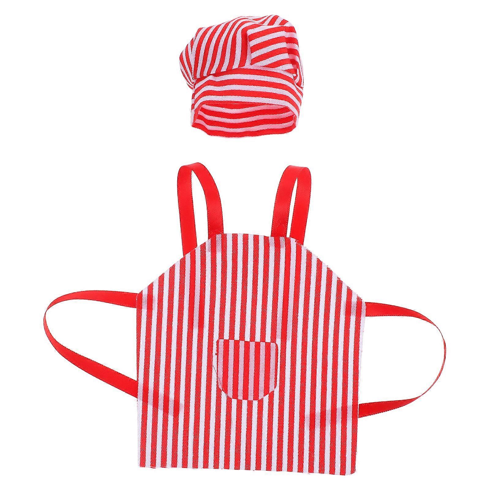 Mini Chef Hat and Apron Set for Mini Dolls – Red and White Striped Dollhouse Accessories for Crafting and Decorating
