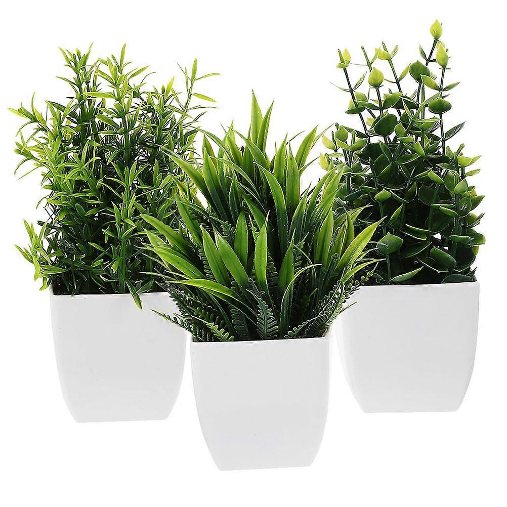 3pcs Mini Artificial Plants in Pots – Faux Greenery for Home, Bedroom, Office & Tight Spaces – Includes Eucalyptus, Spring Grass & Rosemary