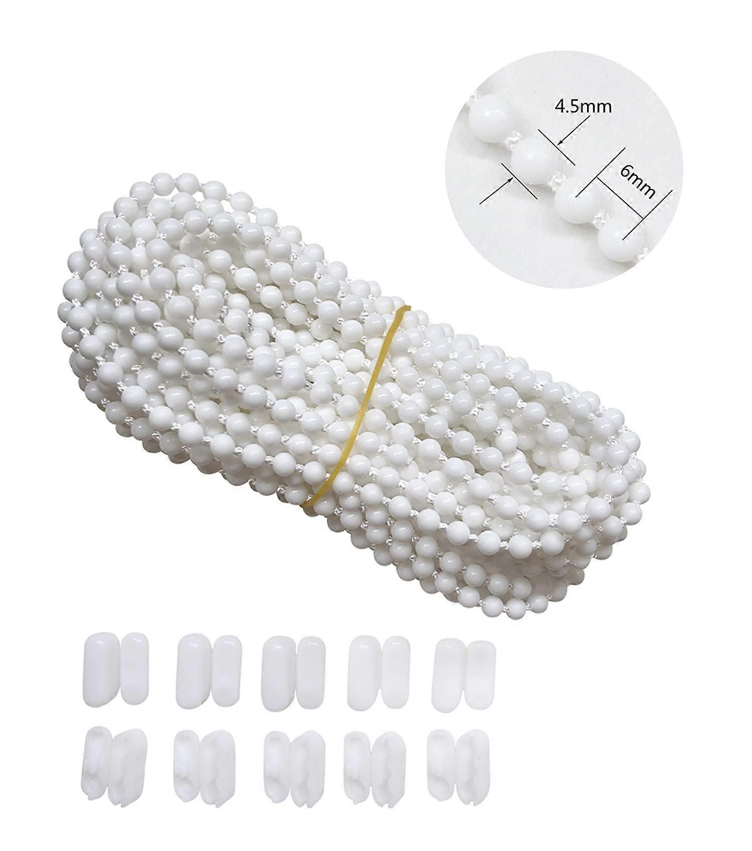 Roller Blind Bead Chain Cord 10m with 10 Connectors for Venetian Honeycomb Vertical Shade  (White)