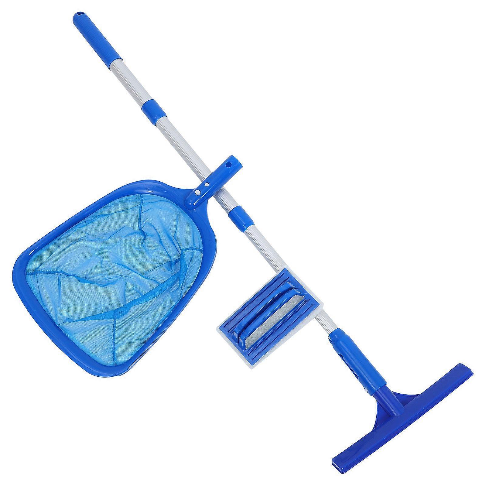 Swimming Pool Cleaning Kit with Pool Cleaner Brush Head Pool Sponge Brush Leaf Skimmer Net and Telescoping Pole for Cleaning Ground Pools Inflatable P