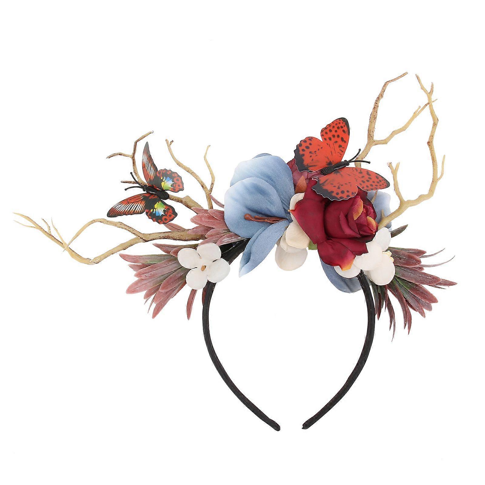 1PC Headband Simulation Branch Flowers Antlers Headband for Christmas Party (Random Style)