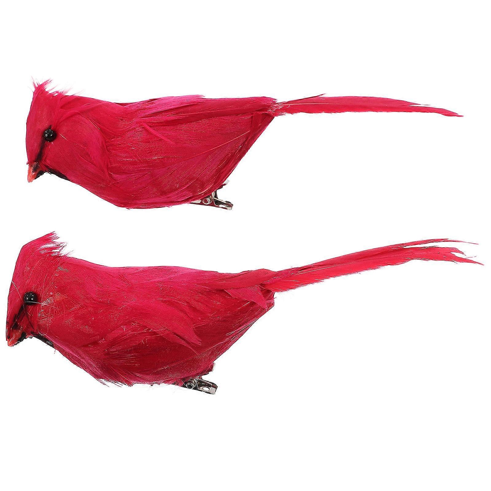 Bird Clip Ornaments Dark Red 12X3.5X3CM Foam Feathered Wings Scene Bird Ornaments For Holiday Party 2Pcs