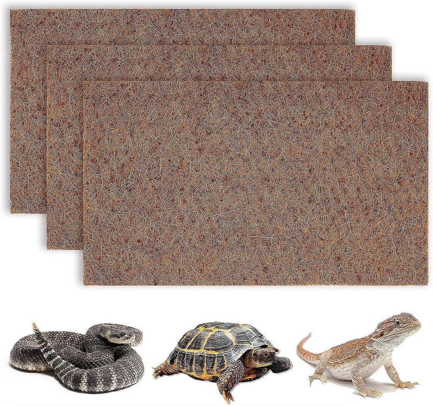 Natural Coconut Fiber Mat for Reptiles, 3-Piece Pet Terrarium Liner for Lizards, Snakes, Chameleons, Geckos, and Turtles