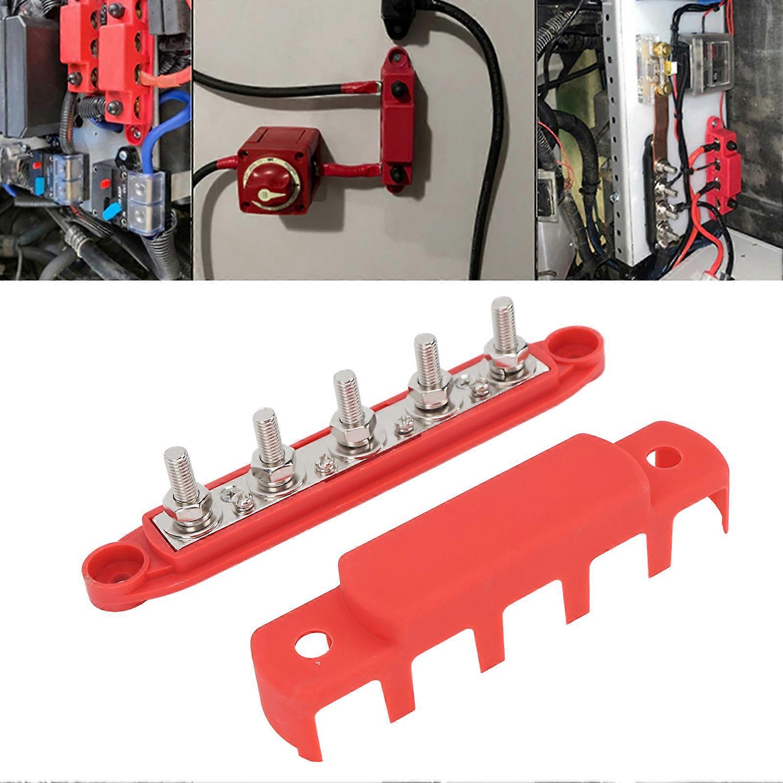 Batterie Bus Bar DC12V à 48V 250A M8 Courant élevé 5 goujons Distribution Bornier pour voitures RV Navires Yachts Rouge 