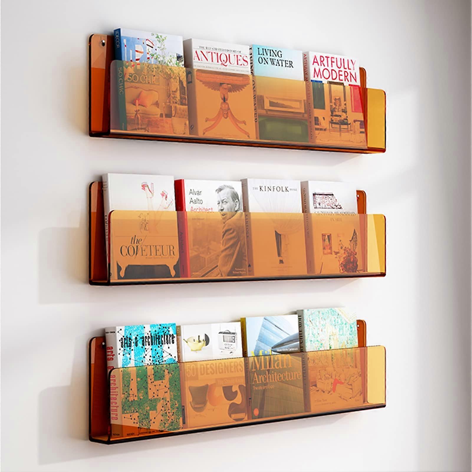 Acrylic Wall Mounted Brochure Holder and Magazine Rack, 31.5" Orange Multipurpose Organizer for Home, Office, and Bathroom